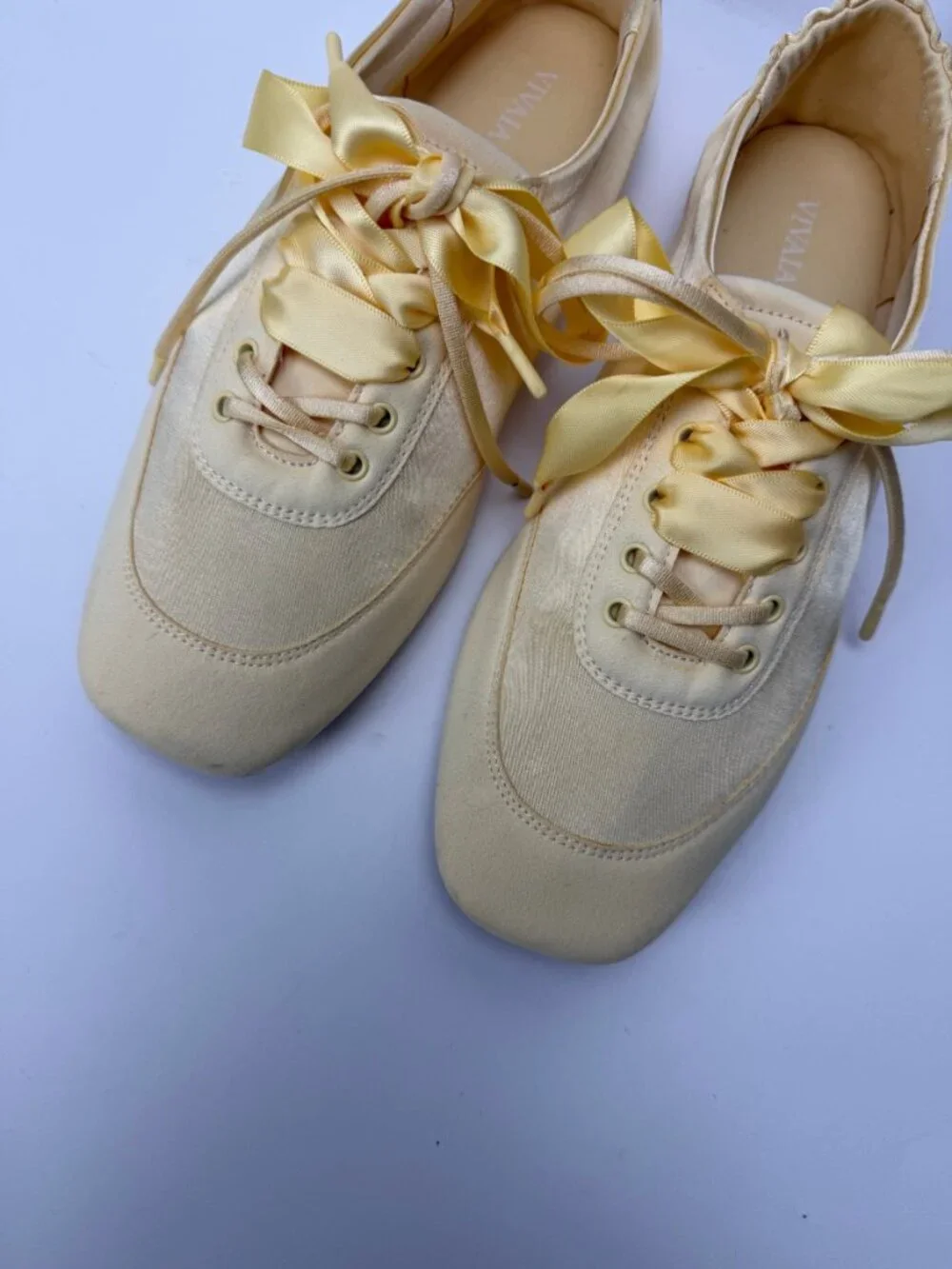 VIVAIA Women's Cristina Square-Toe Lace-Up Satin Sneakerina Yellow Size 8